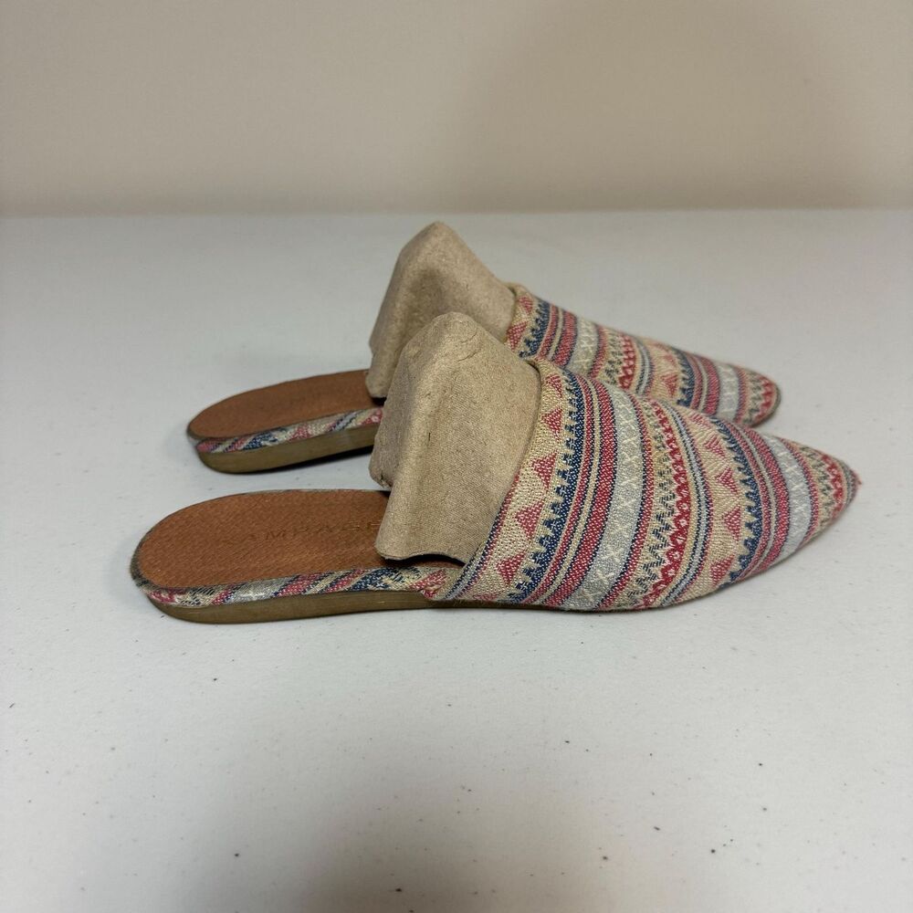 Rampage Boho Slip On Mule Shoes Women's 7 Slide Flats Pointy Toe Textured Canvas